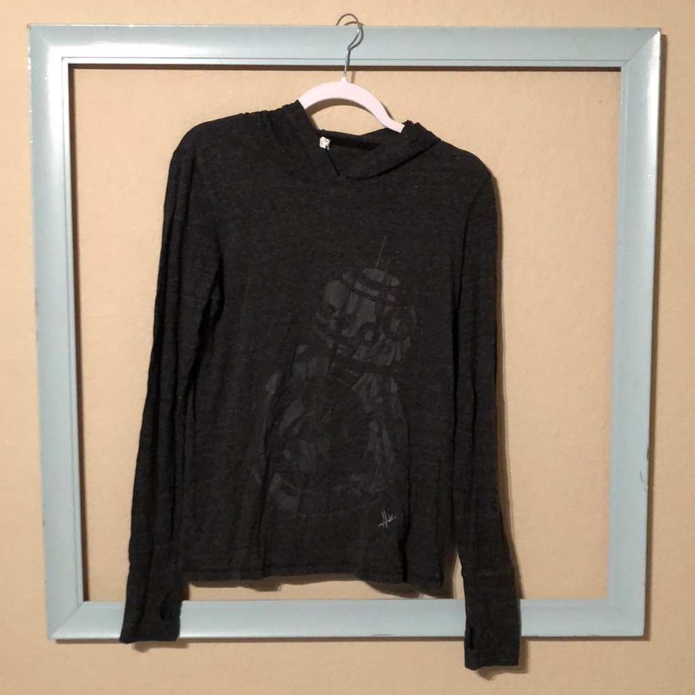 BB8 long sleeve grey hooded tee w thumb holes